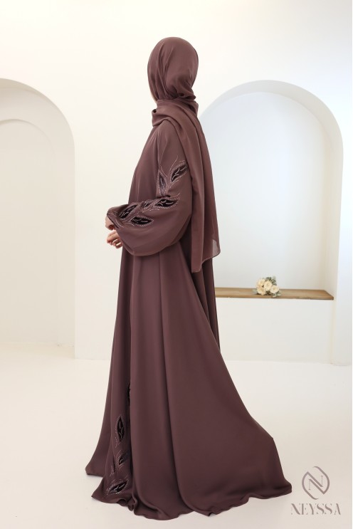Dubai-style khaleeji rosy brown umbrella-cut kimono abaya