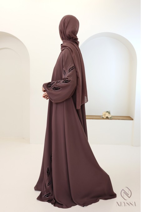 Dubai-style khaleeji rosy brown umbrella-cut kimono abaya