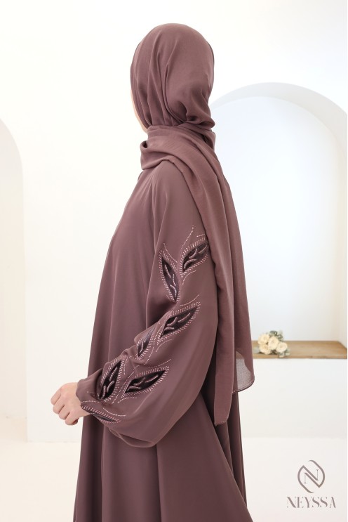 Dubai-style khaleeji rosy brown umbrella-cut kimono abaya