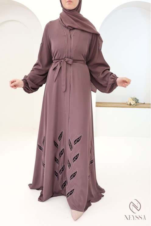 Dubai-style khaleeji rosy brown umbrella-cut kimono abaya