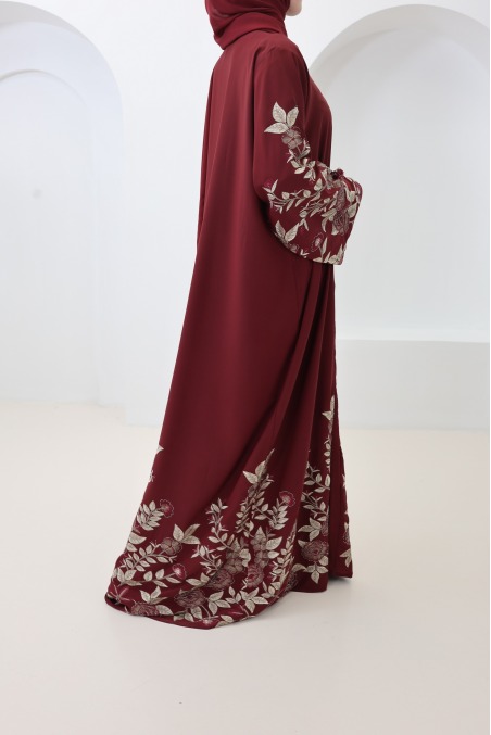 Dubai-Abaya, bordeauxroter Kimono, Eid-Outfit, trendige Abaya