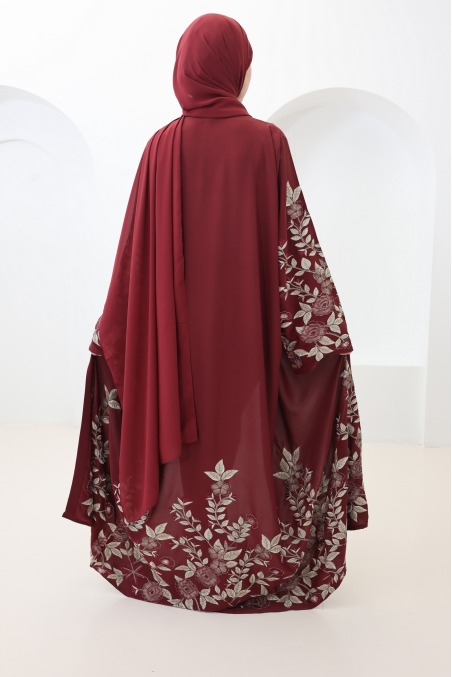 Dubai-Abaya, bordeauxroter Kimono, Eid-Outfit, trendige Abaya