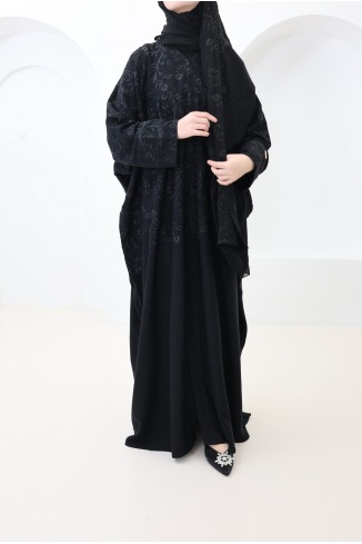 Abaya Dubai black long butterfly cut outfit Eid hijabi