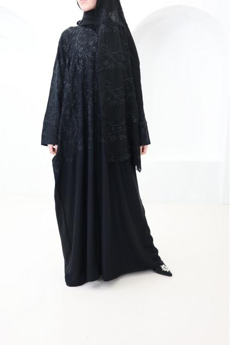 Abaya Dubai schwarz lang Schmetterlingsschnitt Eid Hijabi Outfit