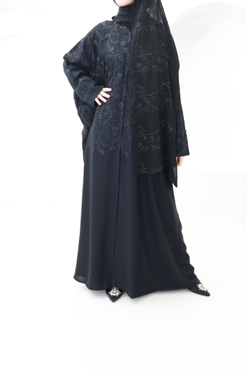 Abaya Dubai schwarz lang Schmetterlingsschnitt Eid Hijabi Outfit