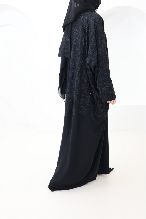 Abaya Dubai schwarz lang Schmetterlingsschnitt Eid Hijabi Outfit