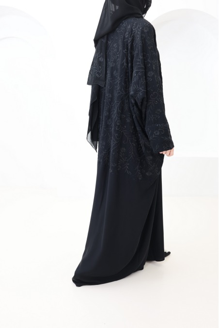 Abaya Dubai black long butterfly cut outfit Eid hijabi