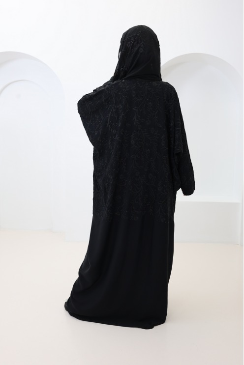 Abaya Dubai schwarz lang Schmetterlingsschnitt Eid Hijabi Outfit