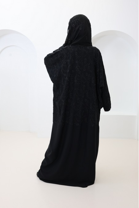 Abaya Dubai schwarz lang Schmetterlingsschnitt Eid Hijabi Outfit