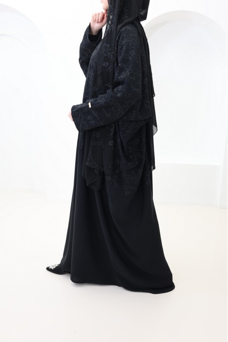 Abaya Dubai black long butterfly cut outfit Eid hijabi