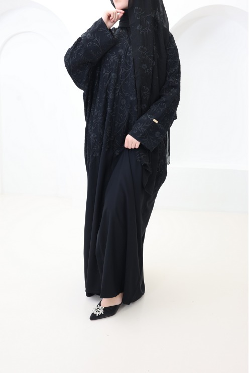 Abaya Dubai schwarz lang Schmetterlingsschnitt Eid Hijabi Outfit
