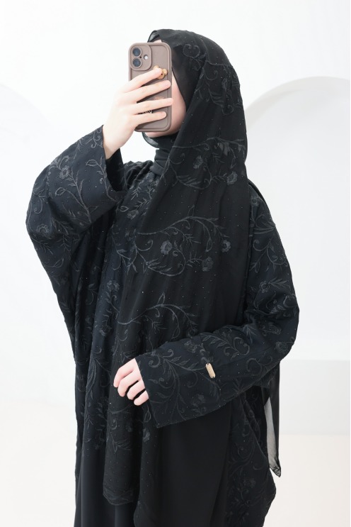 Abaya Dubai black long butterfly cut outfit Eid hijabi