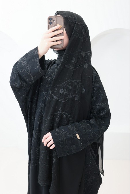 Abaya Dubai black long butterfly cut outfit Eid hijabi