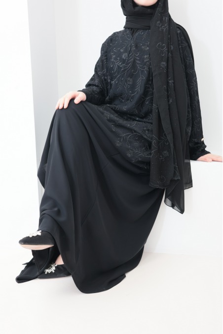 Abaya Dubai black long butterfly cut outfit Eid hijabi