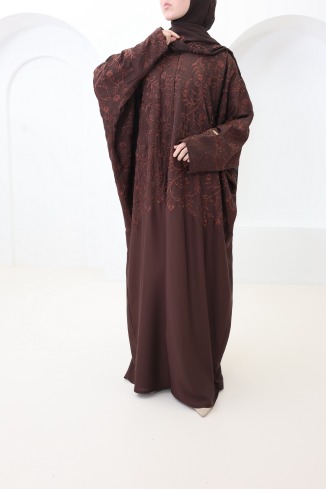 Chocolate butterfly-cut Dubai abaya kimono with embroidery 2