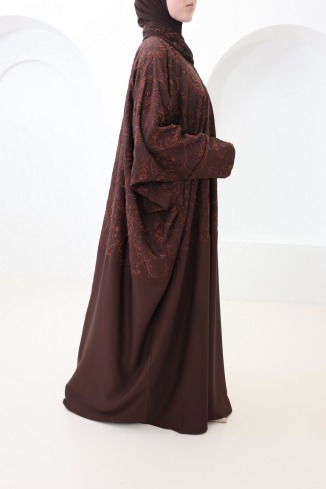 Schokoladenbrauner Dubai-Abaya-Kimono mit Schmetterlingsschnitt
