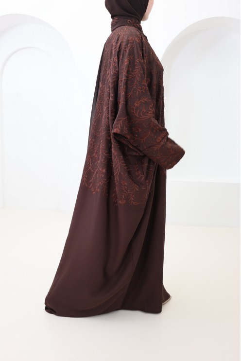 Schokoladenbrauner Dubai-Abaya-Kimono mit Schmetterlingsschnitt
