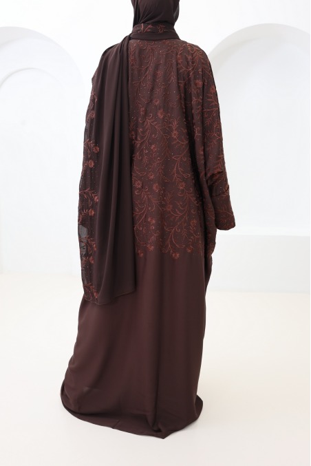 Schokoladenbrauner Dubai-Abaya-Kimono mit Schmetterlingsschnitt