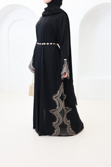 184 Dubai Kimono-Abaya mit Spitze und Druckknöpfen