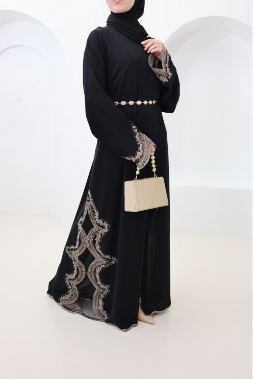 184 Dubai Kimono-Abaya mit Spitze und Druckknöpfen