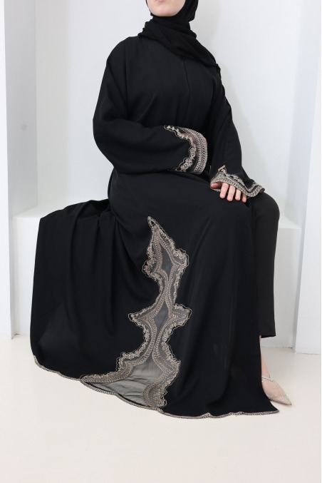 184 Dubai Kimono-Abaya mit Spitze und Druckknöpfen