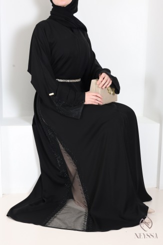 Abaya Dubaï kimono avec dentelle et stress, parfait pour l'Aïd 2