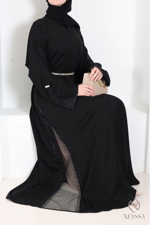Abaya Dubaï kimono avec dentelle et stress, parfait pour l'Aïd
