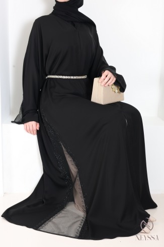 Abaya Dubaï kimono avec dentelle et stress, parfait pour l'Aïd 2
