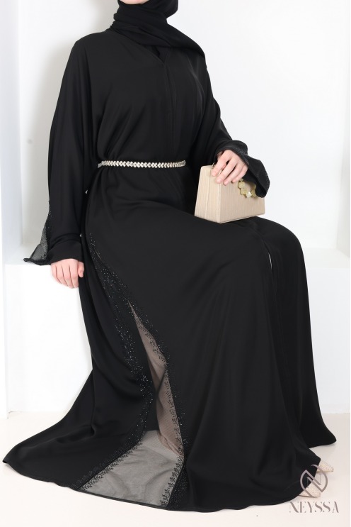 Kimono-Abaya Dubai mit Spitze und Strass, perfekt für Eid