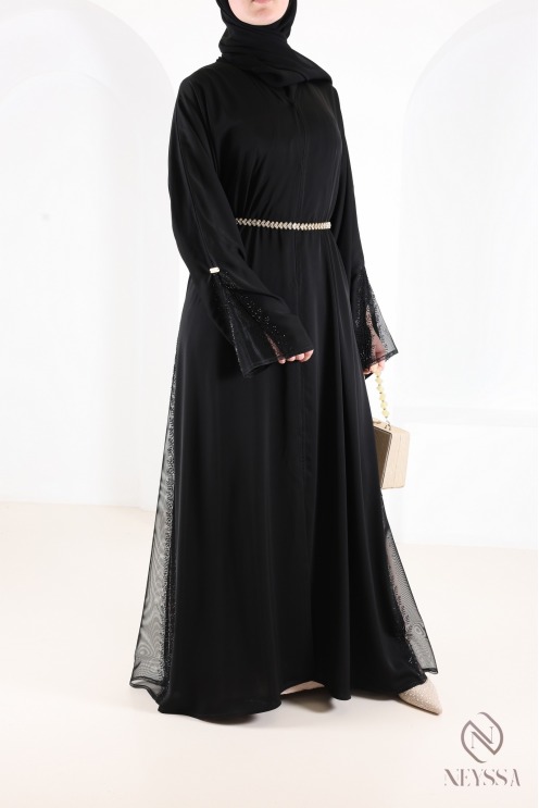 Abaya Dubaï kimono avec dentelle et stress, parfait pour l'Aïd