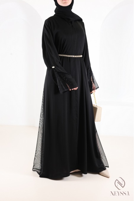 Kimono-Abaya Dubai mit Spitze und Strass, perfekt für Eid