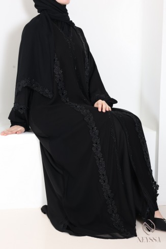 Abaya Dubaï avec broderie et strass, idée tenue Aïd