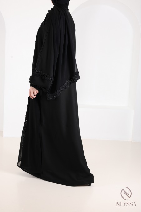 Dubai abaya with embroidery and rhinestones, Eid outfit idea