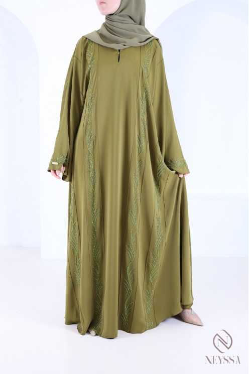 Abaya Dubai mit Strasssteinen und Perlenstickerei für das Eid-Fest