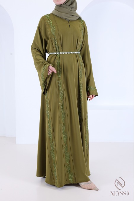 Abaya Dubai mit Strasssteinen und Perlenstickerei für das Eid-Fest