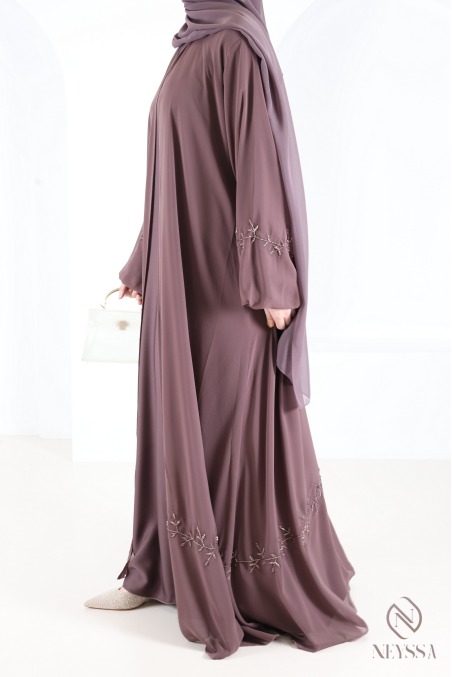 Abaya Dubaï kimono mousseline avec perlages femme voilée