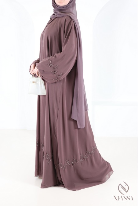 Abaya Dubaï kimono mousseline avec perlages femme voilée