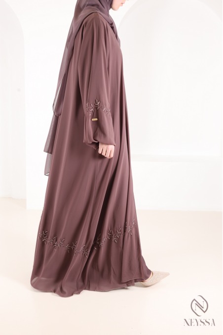 Abaya Dubaï kimono mousseline avec perlages femme voilée