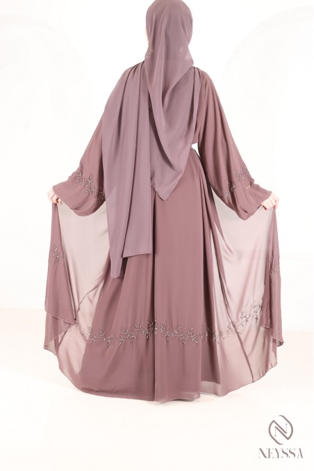 Abaya Dubaï kimono mousseline avec perlages femme voilée