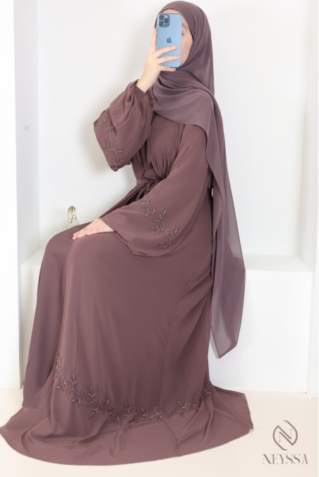 Dubai Abaya Kimono aus Chiffon mit Perlenstickerei