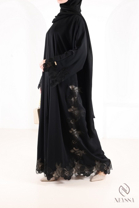 Abaya Dubai Luxus-Kimono mit trendiger Stickerei, schwarz, für Damen