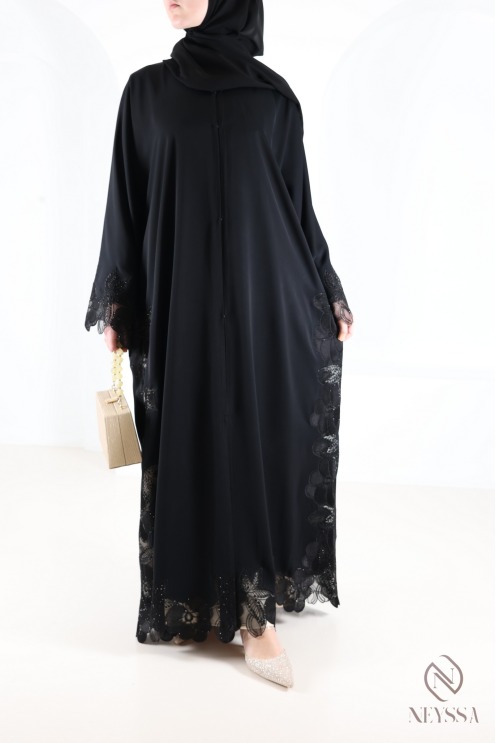 Abaya Dubai Luxus-Kimono mit trendiger Stickerei, schwarz, für Damen