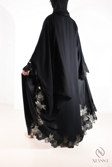 Abaya Dubai Luxus-Kimono mit trendiger Stickerei, schwarz, für Damen