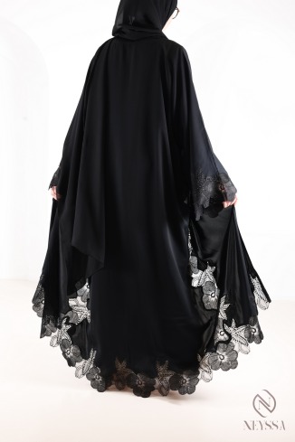 Abaya Dubaï kimono de luxe avec broderie tendance chic noir femme 2