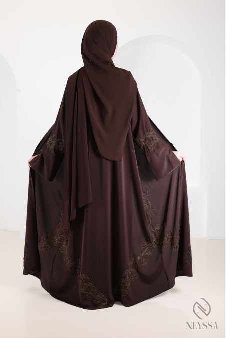Luxuriöser, brauner, bestickter Dubai-Kimono-Abaya das perfekte Eid
