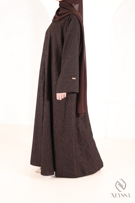 Dubai Kimono-Abaya aus fließendem braunem Brokatstoff