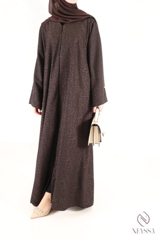 Dubai kimono abaya in flowing brown brocade fabric Eid outfit idea