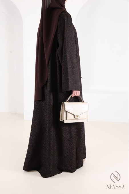 Dubai Kimono-Abaya aus fließendem braunem Brokatstoff