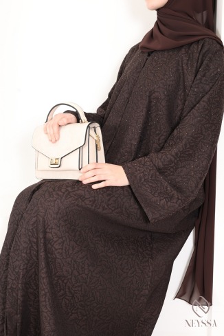 Dubai kimono abaya in flowing brown brocade fabric Eid outfit idea 2