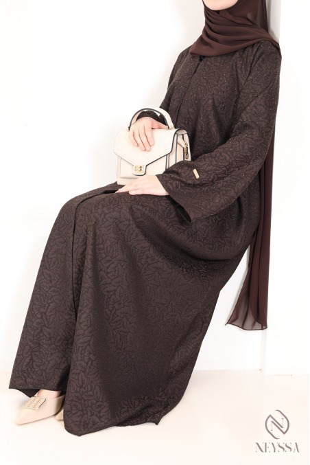 Dubai Kimono-Abaya aus fließendem braunem Brokatstoff